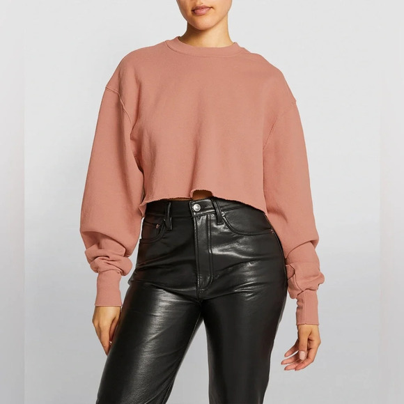 NWT Good American Cropped Sweatshirt Dark Pink or Mauve Size 0 (XS) - Picture 2 of 9